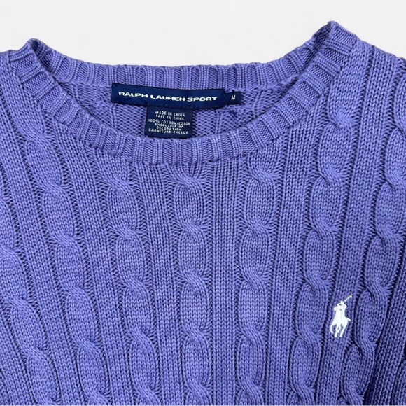 Ralph Lauren Sport Lavender Ribbed Cable-knit Crewneck Sweater Adults Med Preppy - Picture 3 of 7